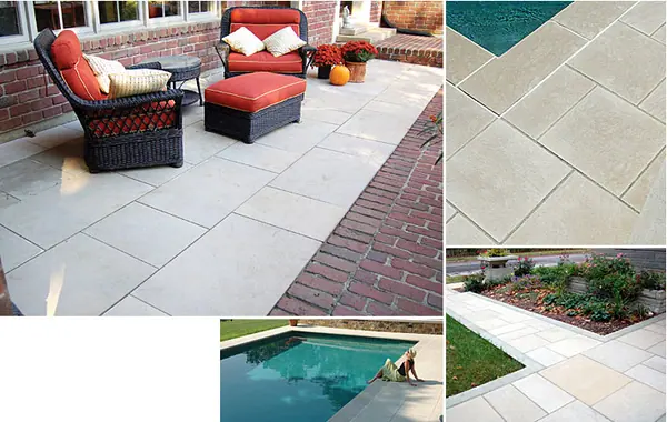 Genuine Indiana Limestone pavers laid in a landscape paving pattern